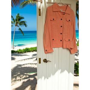 J. Jill Muted Apricot Pure Linen Jacket Large | EUC Soft Coastal Grandma Blazer